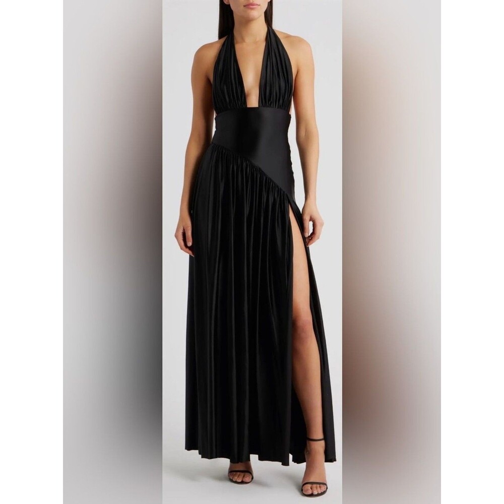 NEW Delfi Collective Rae Halter Black Gown Sz XS